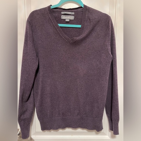 Eddie Bauer Other - Eddie Bauer Cotton Cashmere V-Neck Sweater Gray Soft Classic Fit Preppy Small